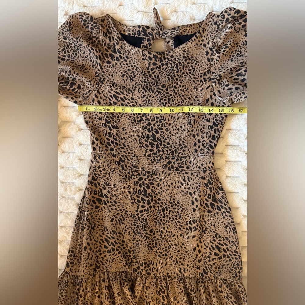 Maeve by Anthropologie Leopard Puff Sleeve Cut Out Mini Dress Women’s 10 EUC - Picture 5 of 8